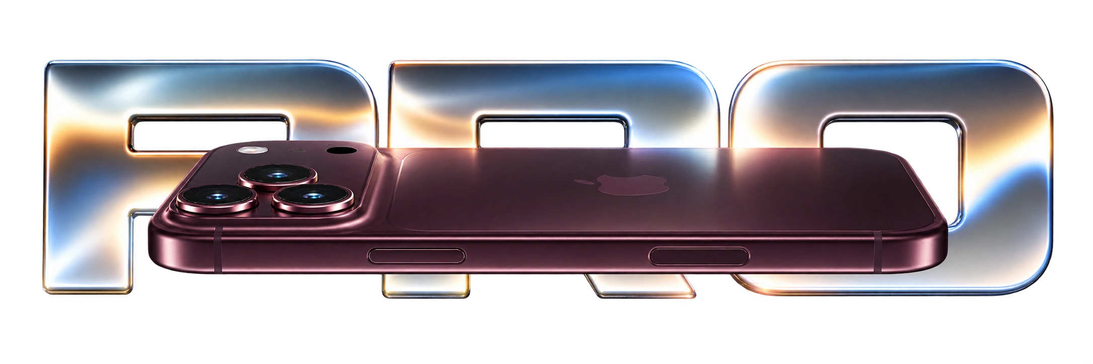 iPhone 18 Pro em tom vinho diante da inscrição Pro